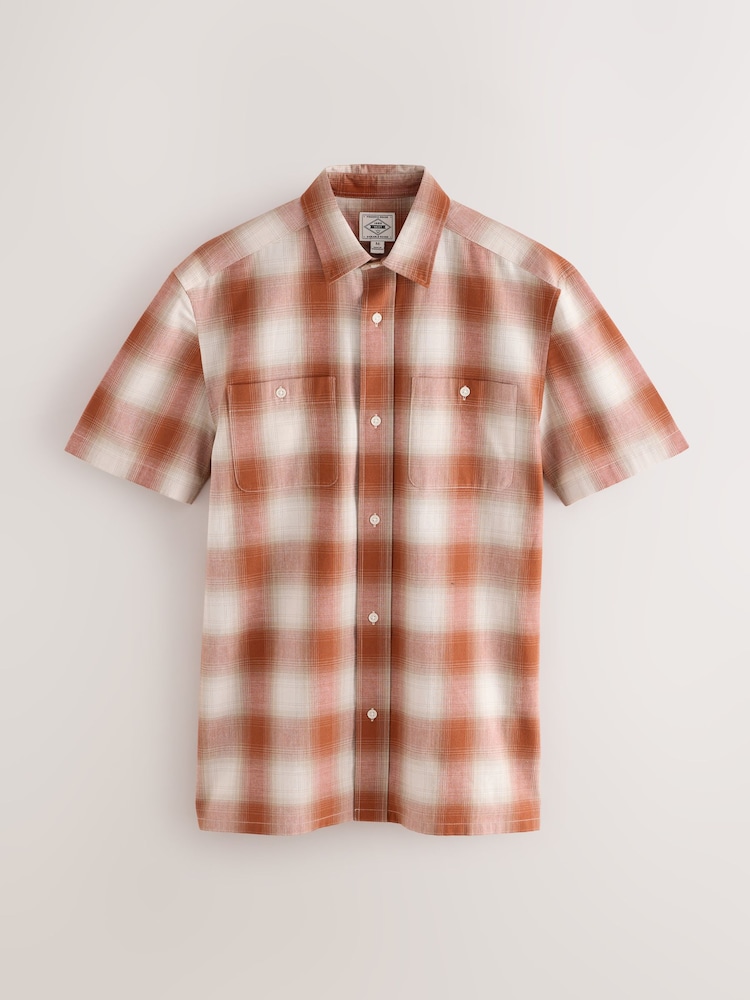 Orange Twin Pocket Short Sleeve Check Shirt - Image 1 of 3