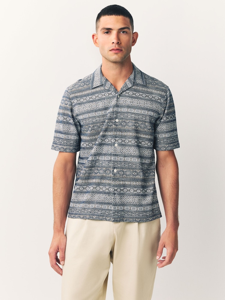 Blue Navajo Style Printed Jersey Short Sleeve Shirt - Image 1 of 7