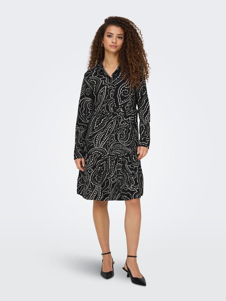 JDY Black Long Sleeve Mini Shirt Dress - Image 1 of 6 JDY Black Long Sleeve Mini Shirt Dress - Image 1 of 6