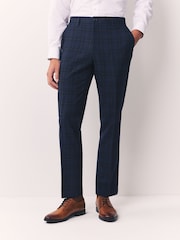 Navy Regular Fit Check Trousers - Image 1 of 1