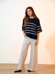 JDY Blue Short Sleeve Stripe Jumper - Image 1 of 8