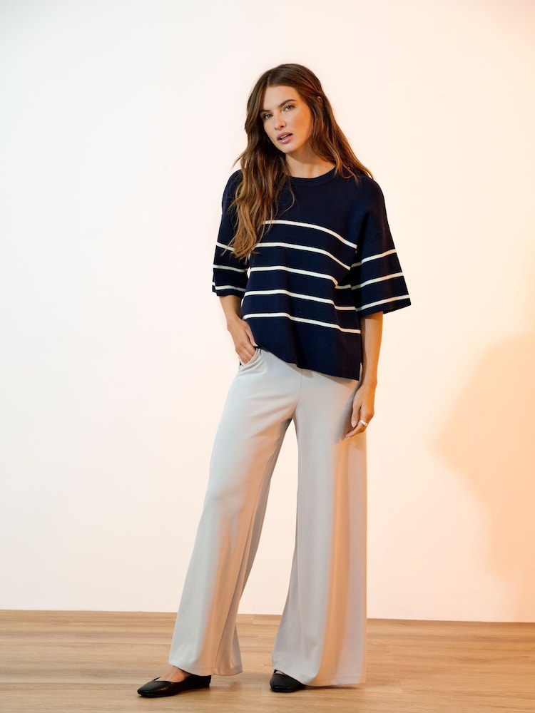 JDY Blue Short Sleeve Stripe Jumper - Image 1 of 8