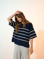 JDY Blue Short Sleeve Stripe Jumper - Image 2 of 8