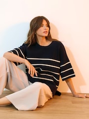 JDY Blue Short Sleeve Stripe Jumper - Image 3 of 8