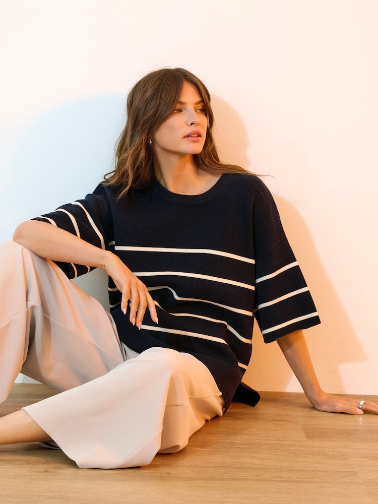 JDY Blue Short Sleeve Stripe Jumper - Image 3 of 8