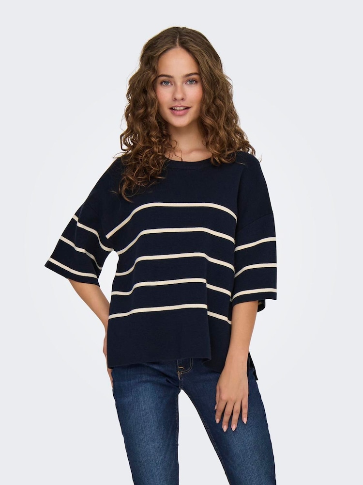 JDY Blue Short Sleeve Stripe Jumper - Image 4 of 8