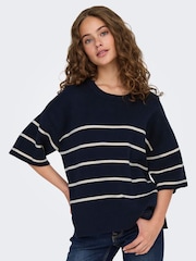JDY Blue Short Sleeve Stripe Jumper - Image 5 of 8