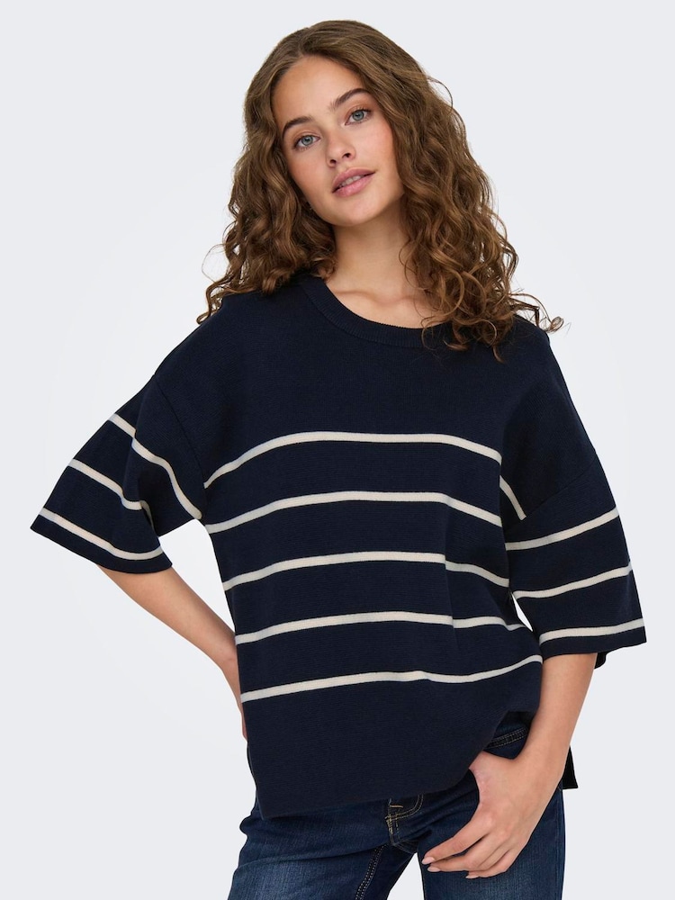 JDY Blue Short Sleeve Stripe Jumper - Image 5 of 8