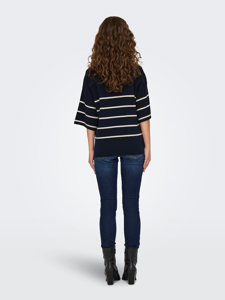 JDY Blue Short Sleeve Stripe Jumper - Image 7 of 8