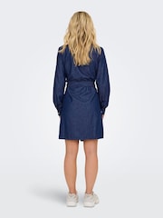 JDY Blue Tie Waist Denim Shirt Dress - Image 4 of 6