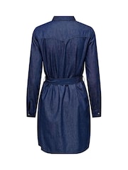JDY Blue Tie Waist Denim Shirt Dress - Image 6 of 6