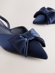 Navy Forever Comfort® Point Toe Bow Slingback Kitten Heels - Image 10 of 10