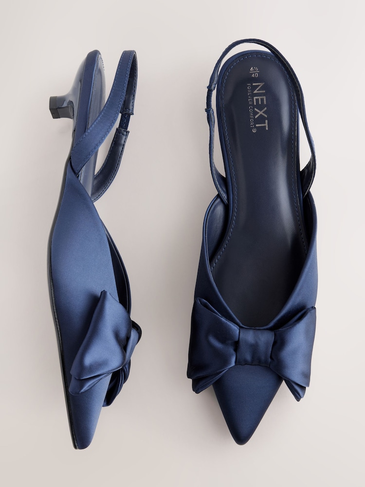 Bleumarin - Point Toe Bow Slingback Kitten Heels Pantofi - Image 7 of 10