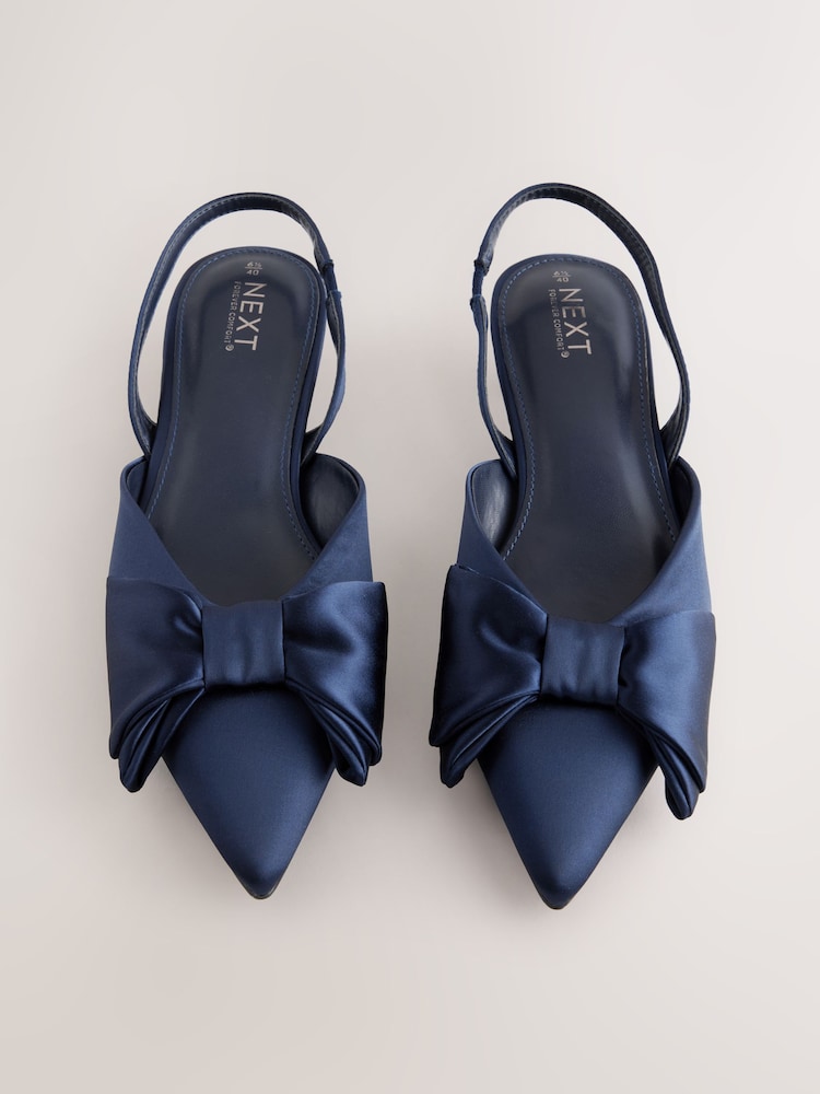 Azul marino - Forever Comfort® Point Toe Bow Slingback Kitten Heels - Imagen 9 de 9