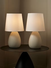 BHS Set of 2 Cream Teardrop Ceramic Table Lamp - Image 1 of 5
