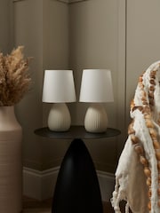 BHS Set of 2 Cream Teardrop Ceramic Table Lamp - Image 2 of 5