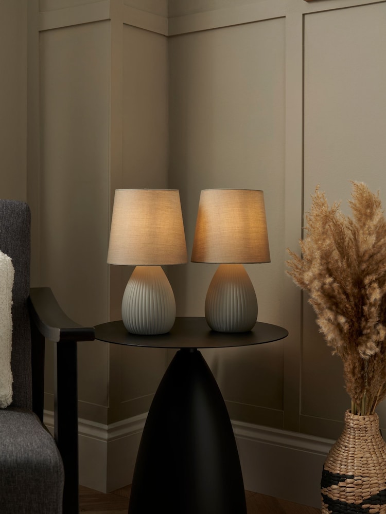 BHS Set of 2 Light Grey Teardrop Ceramic Table Lamp - Image 1 of 5