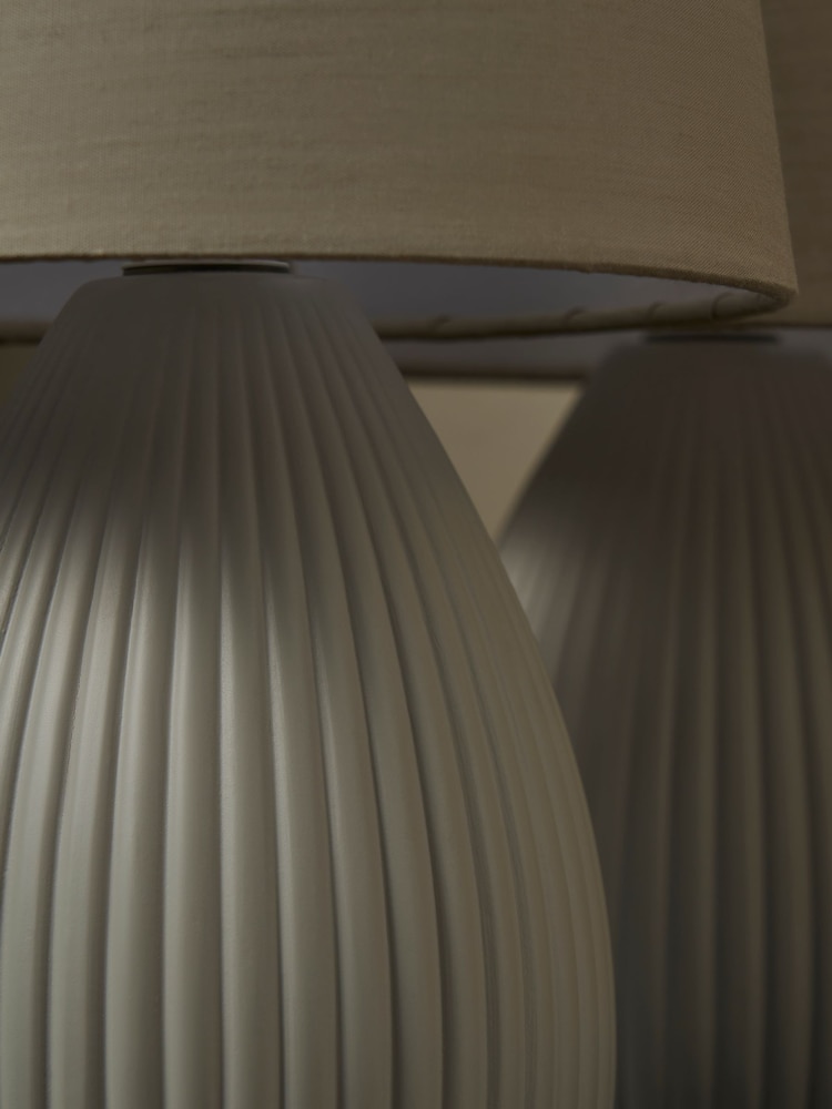BHS Set of 2 Light Grey Teardrop Ceramic Table Lamp - Image 2 of 5