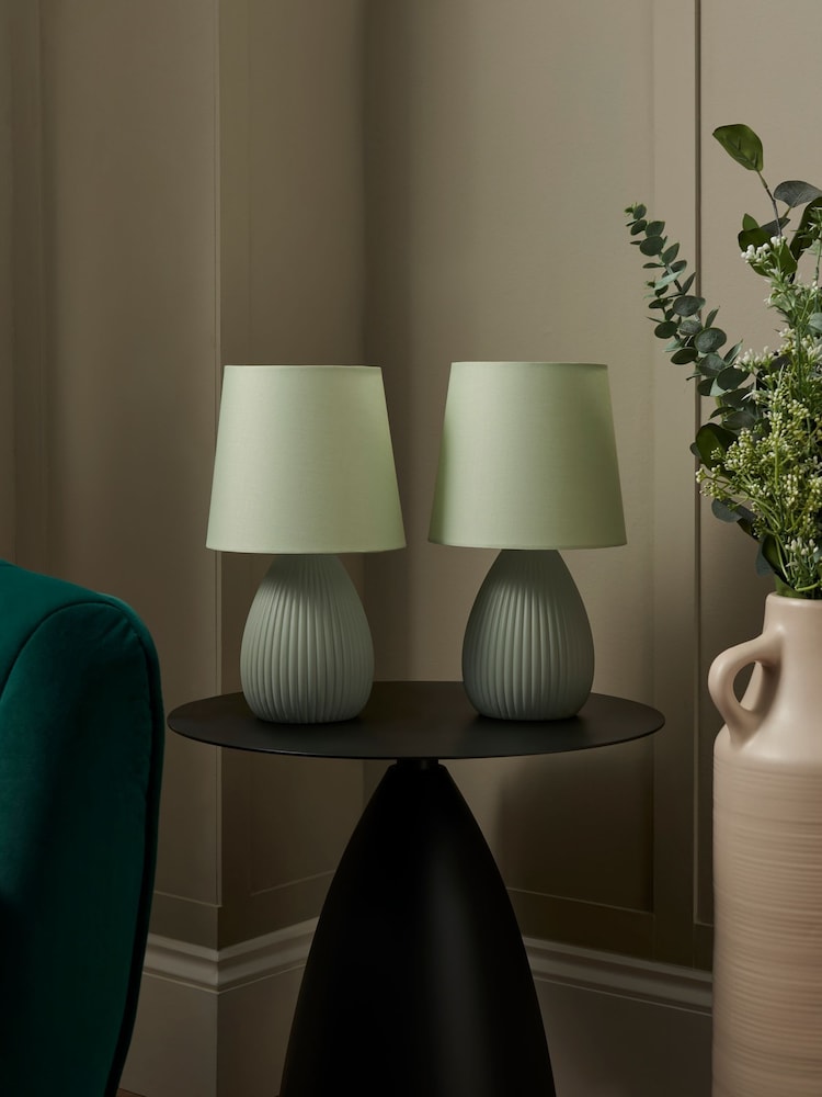 BHS Set of 2 Green Teardrop Ceramic Table Lamp - Image 2 of 7