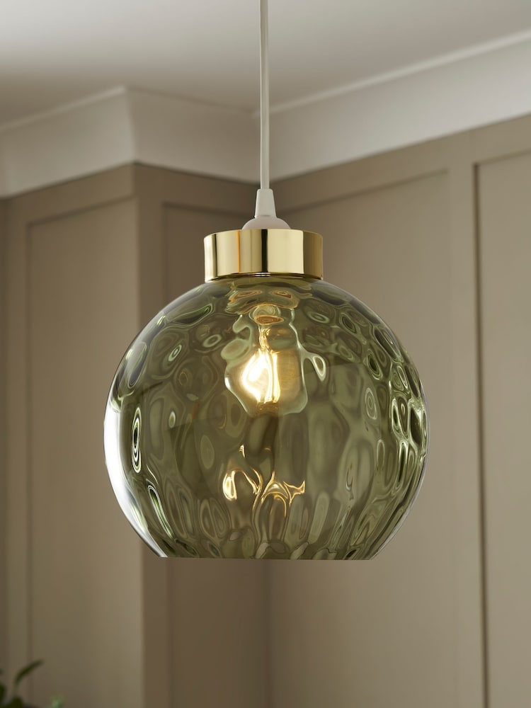 BHS Green Dimpled Glass Ball Easyfit Ceiling Light - Image 1 of 7 BHS Green Dimpled Glass Ball Easyfit Ceiling Light - Image 1 of 7
