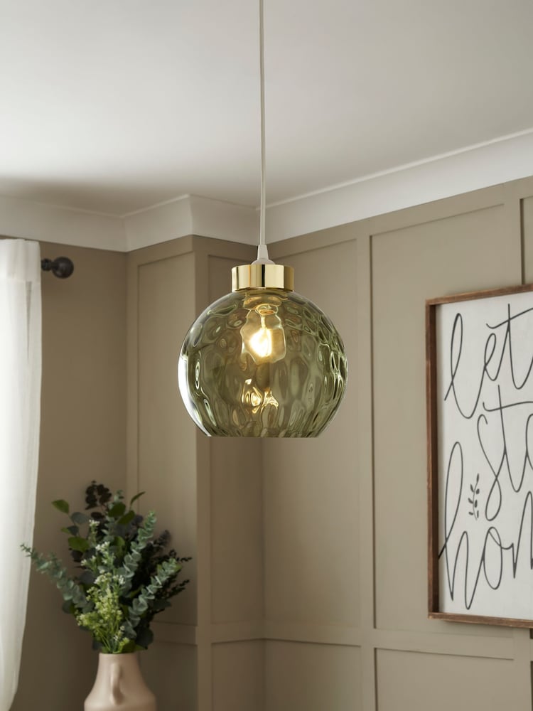 BHS Green Dimpled Glass Ball Easyfit Ceiling Light - Image 2 of 7 BHS Green Dimpled Glass Ball Easyfit Ceiling Light - Image 2 of 7