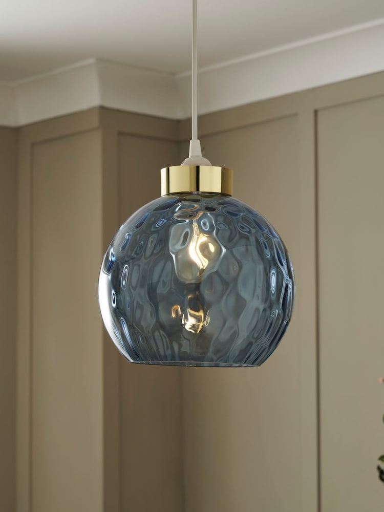 BHS Blue Dimpled Glass Ball Easyfit Ceiling Light - Image 1 of 7