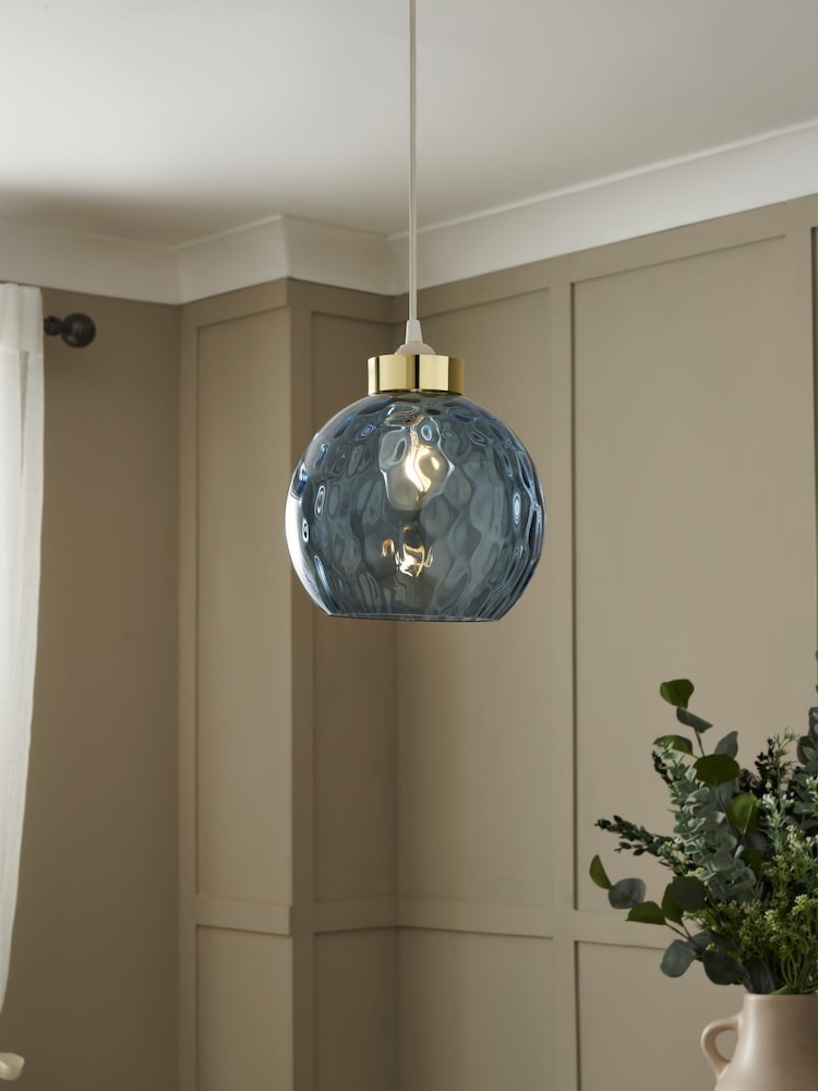 BHS Blue Dimpled Glass Ball Easyfit Ceiling Light - Image 2 of 7