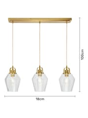 BHS Brass Bubble Glass Ceiling 3 Light Linear Pendant Bar Light - Image 3 of 6