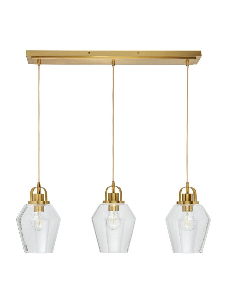 BHS Brass Bubble Glass Ceiling 3 Light Linear Pendant Bar Light - Image 6 of 6