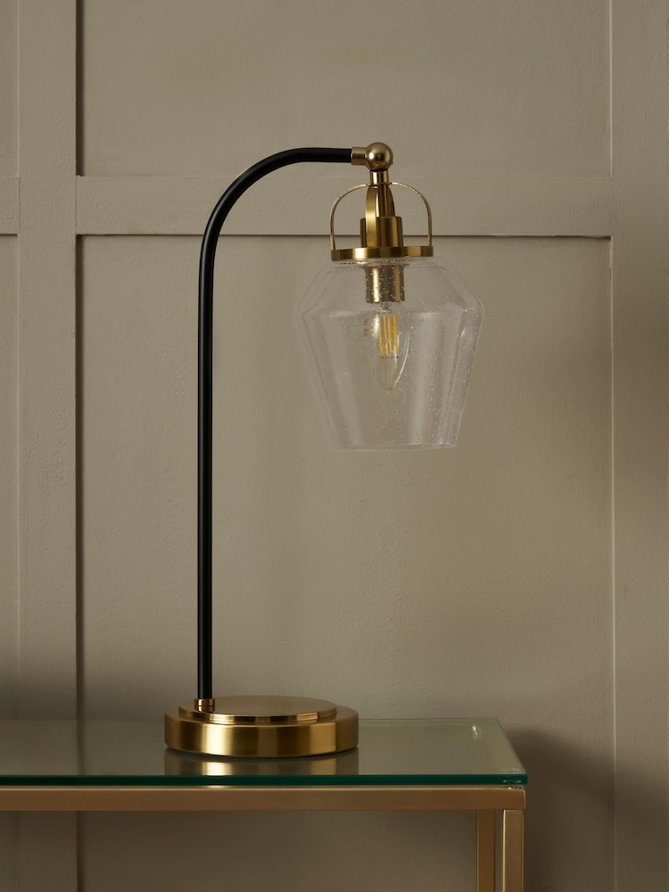 BHS Brass Bubble Glass Arc Table Lamp - Image 1 of 6