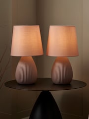 BHS Set of 2 Dusky Pink Teardrop Ceramic Table Lamp - Image 1 of 7