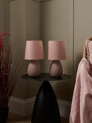 BHS Set of 2 Dusky Pink Teardrop Ceramic Table Lamp - Image 2 of 7