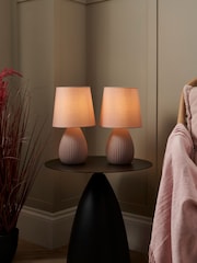 BHS Set of 2 Dusky Pink Teardrop Ceramic Table Lamp - Image 4 of 7