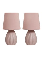 BHS Set of 2 Dusky Pink Teardrop Ceramic Table Lamp - Image 6 of 7