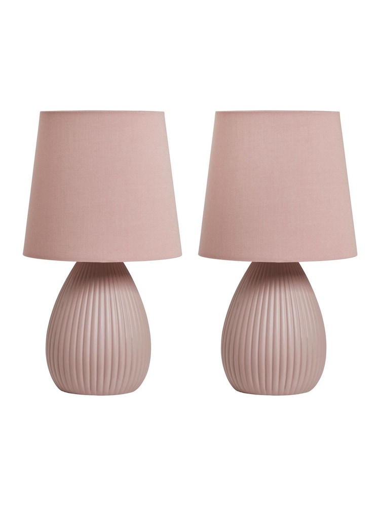 Buy BHS Set of Dusky Pink Teardrop Ceramic Table Lamp from the