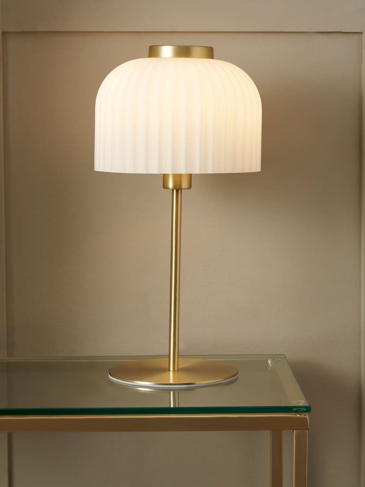 BHS Opal Glass Ribbed Table Lamp - Image 1 of 7