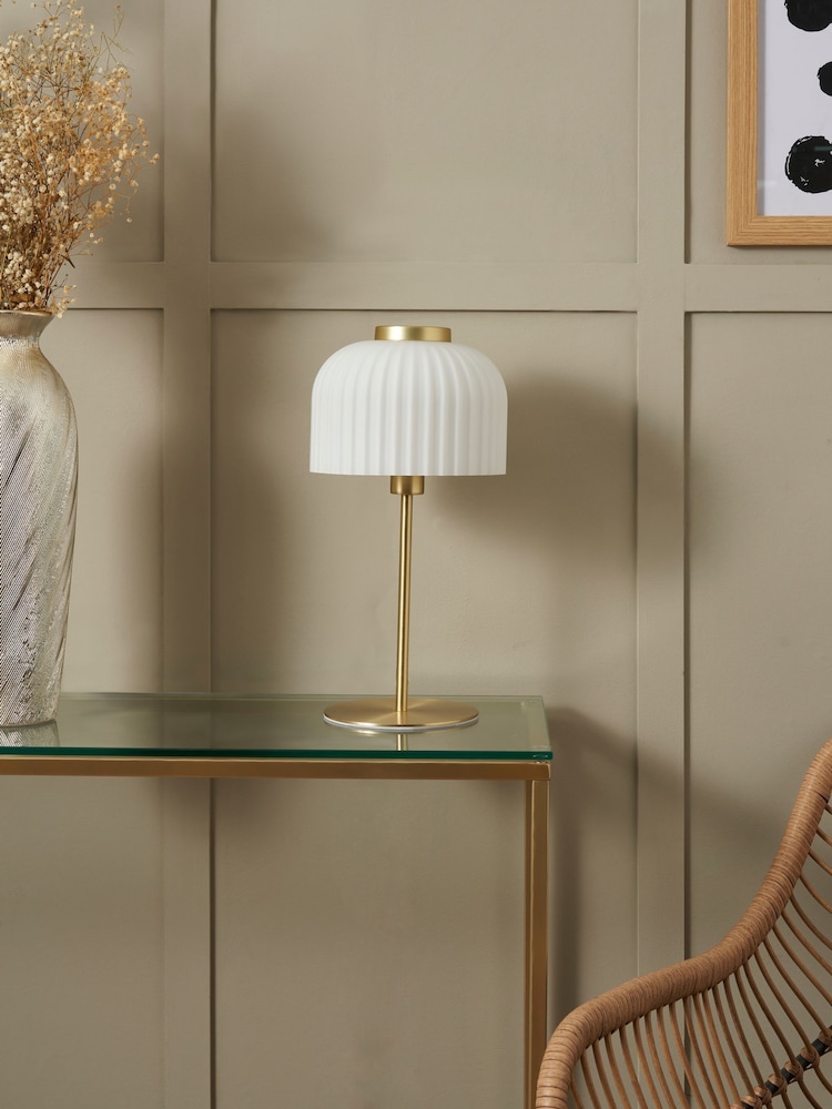 BHS Opal Glass Ribbed Table Lamp - Image 2 of 7