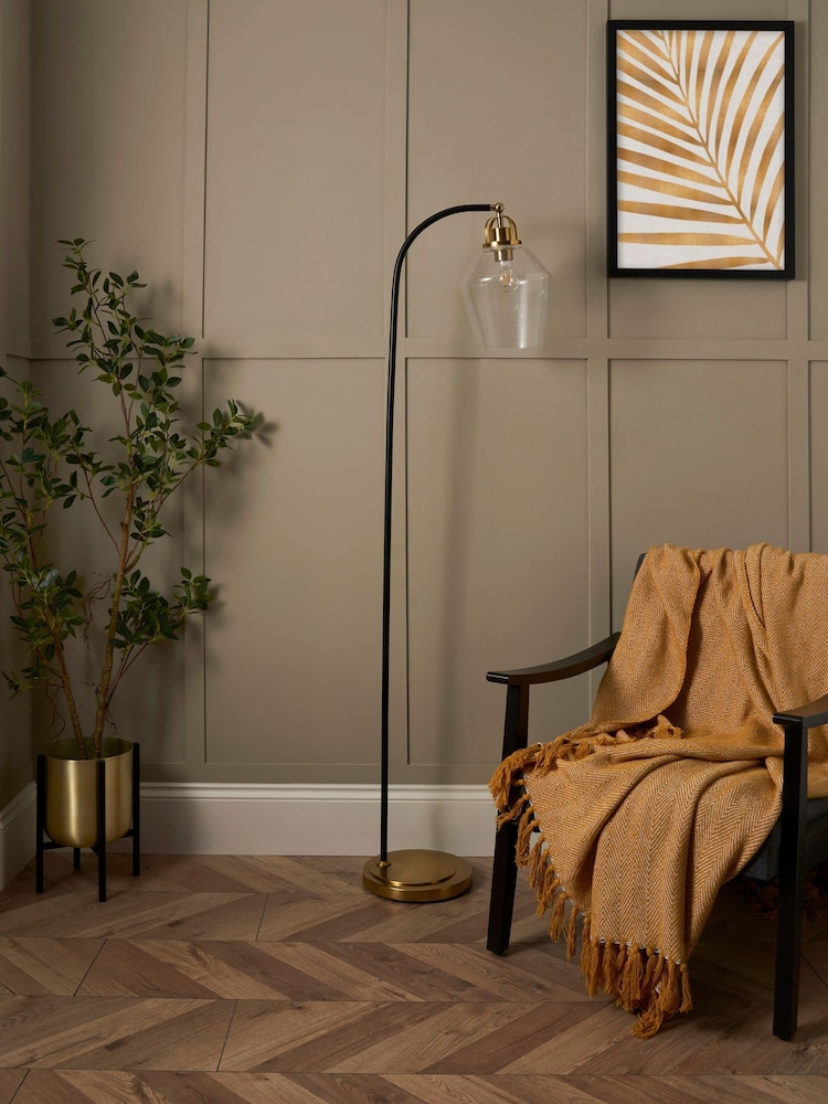 BHS Brass Bubble Glass Arc Floor Lamp - Image 2 of 7