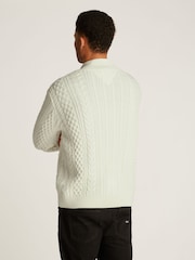 Tommy Jeans White White 100% Cotton Regular Cable Zip Up Jumper - Image 2 of 7