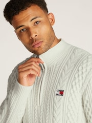 Tommy Jeans White White 100% Cotton Regular Cable Zip Up Jumper - Image 3 of 7