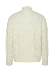Tommy Jeans White White 100% Cotton Regular Cable Zip Up Jumper - Image 6 of 7