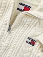 Tommy Jeans White White 100% Cotton Regular Cable Zip Up Jumper - Image 7 of 7