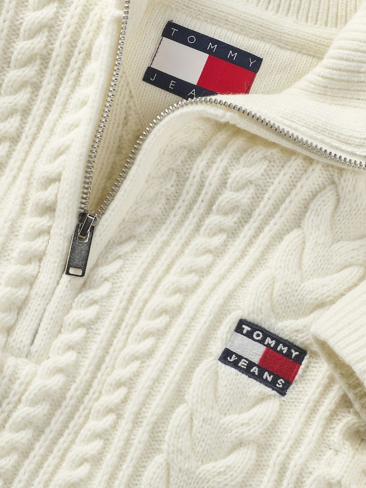 Tommy Jeans White White 100% Cotton Regular Cable Zip Up Jumper - Image 7 of 7