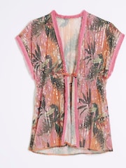 River Island Pink Girls Orchid Embellished Kaftan - Image 1 of 4