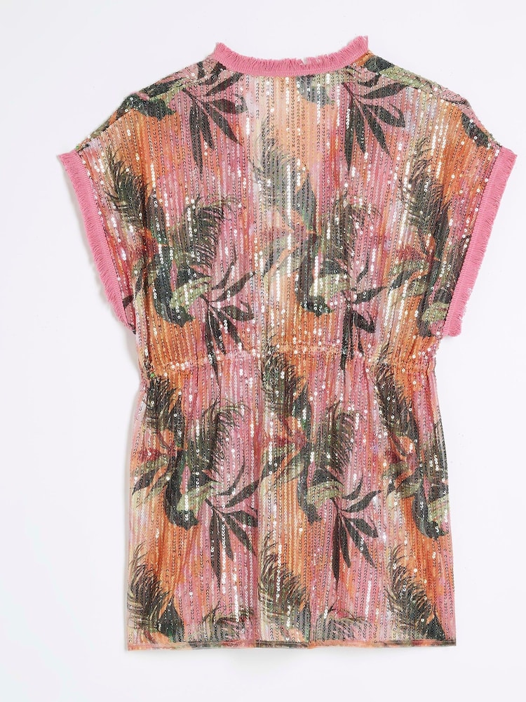 River Island Pink Girls Orchid Embellished Kaftan - Image 2 of 4 River Island Pink Girls Orchid Embellished Kaftan - Image 2 of 4