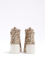 River Island Brown Girls Leopard Canvas Heeled Boots - Image 3 of 4