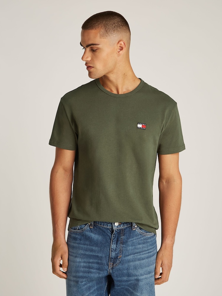 Tommy Jeans Green Regular Fit Badge 100% Cotton T-Shirt - Image 1 of 6