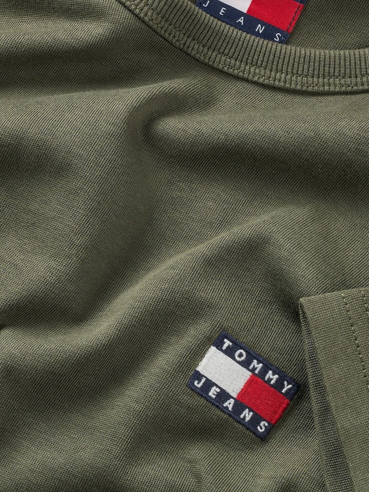 Tommy Jeans Green Regular Fit Badge 100% Cotton T-Shirt - Image 6 of 6