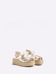 River Island Gold Girls Faux Leather Weave Wedge Sandals - Image 2 of 5