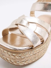 River Island Gold Girls Faux Leather Weave Wedge Sandals - Image 4 of 5